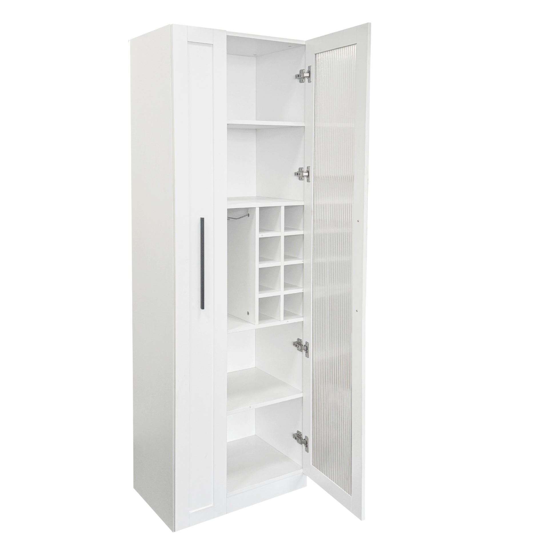 Kitchen Pantry Cabinet With Multi-functional Pull-out Multi-tier Storage Shelf,Farmhouse Storage Cabinet With Glass Doors,Pantry Organizers For Kitchen, Bar Cabinet,Dining Room