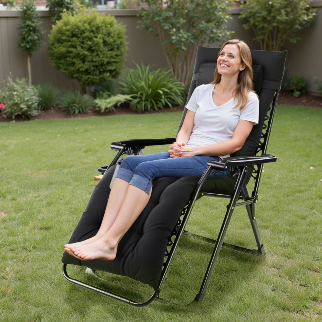 Zero Gravity Chair, Reclining Camping Lounge Chair For Indoor, Reclining Patio Chairs With Cup Holder Trays And Removable Cushion