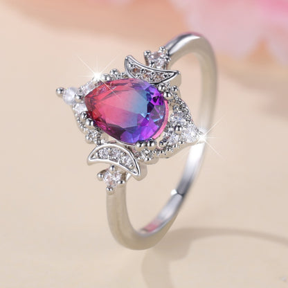 New Gradient White K Rose Blue Water Drop Tourmaline Crown Ring Personality Fashion