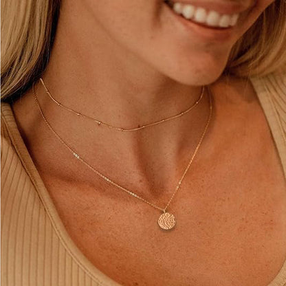 Gold Layered Choker Necklace 14K Gold Plated Bar Coin Charm Pendant Neckalce Delicate Multilayer Choker Necklaces For Women