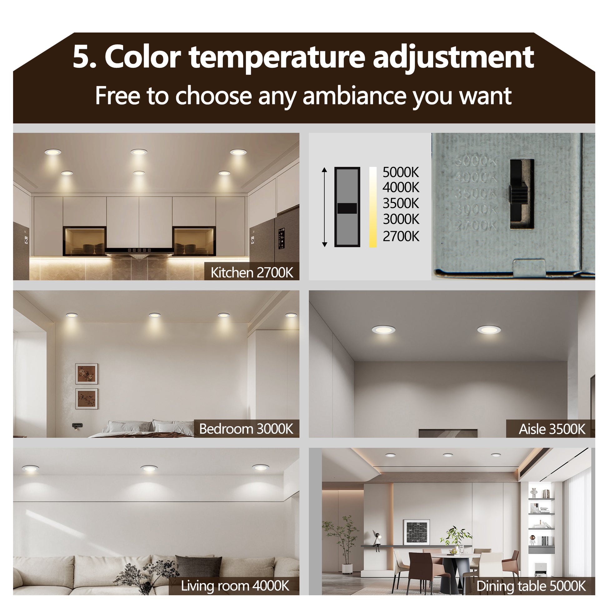 12-Pack 4 Inch Ultra-Thin LED Recessed Ceiling Light With Junction Box, 2700K-5000K Dimmable Color Changing Downlight, 9W 810LM, Easy Install, Ideal For Kitchen, Bedroom, Basement