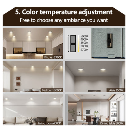12-Pack 4 Inch Ultra-Thin LED Recessed Ceiling Light With Junction Box, 2700K-5000K Dimmable Color Changing Downlight, 9W 810LM, Easy Install, Ideal For Kitchen, Bedroom, Basement