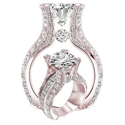 Rose Gold Electroplated Oval Shaped Zircon Engagement Ring