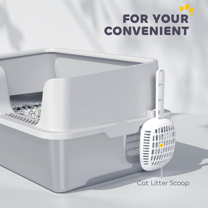 Stainless Steel Litter Box with High Side, Scoop, Easy Cleaning & Anti-Urine Leakage, for Big Cats, Light Gray