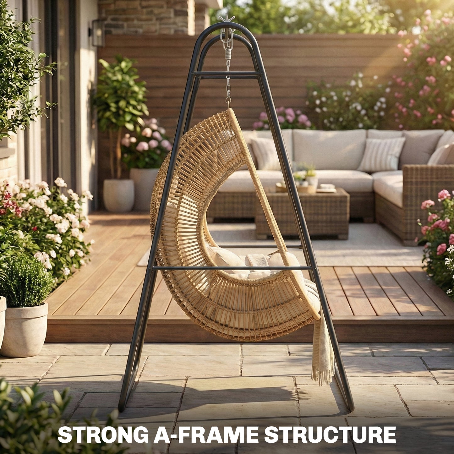 Hammock Chair Stand Only Heavy Duty Solid Steel A-Frame for Hanging Hammock, Egg Chair, Max Load 330 LBS, Black