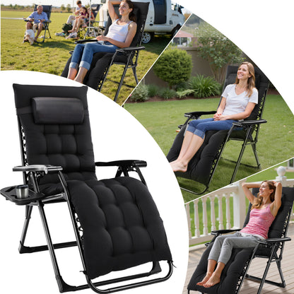 Zero Gravity Chair, Reclining Camping Lounge Chair For Indoor, Reclining Patio Chairs With Cup Holder Trays And Removable Cushion