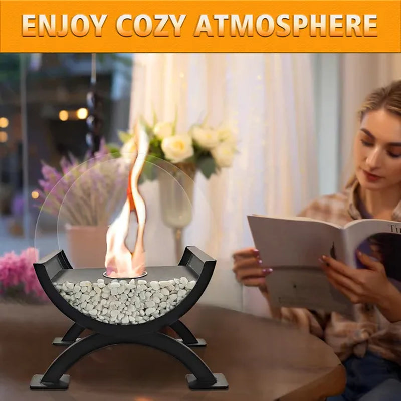 Round Glass Large Tabletop Fireplace 12.5" H Portable Fire Bowl Pot Clean Burning Fireplace For Indoor Outdoor Patio Parties Events(Black)