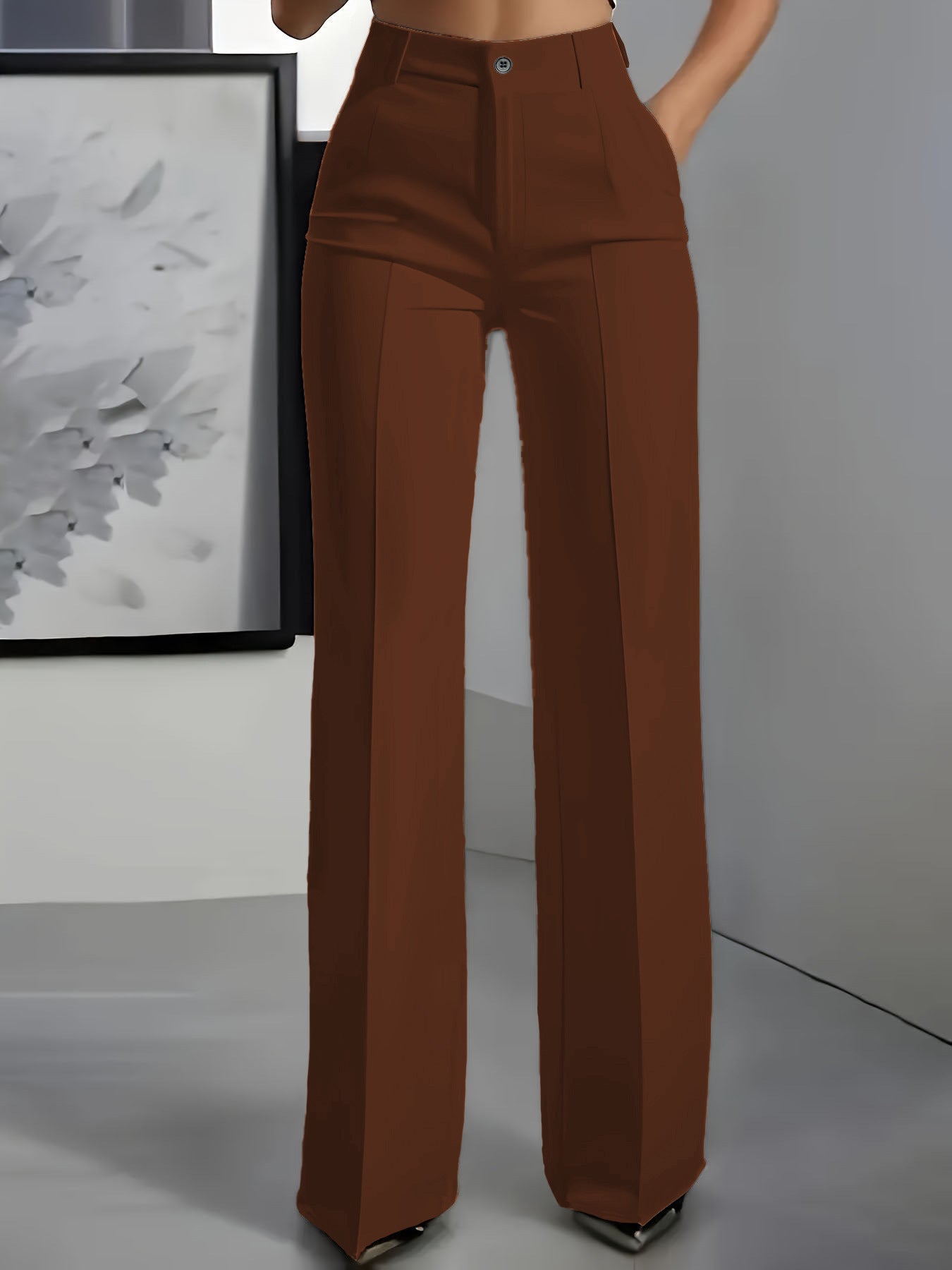 Women's White Minimalist Pants Made Of Polyester