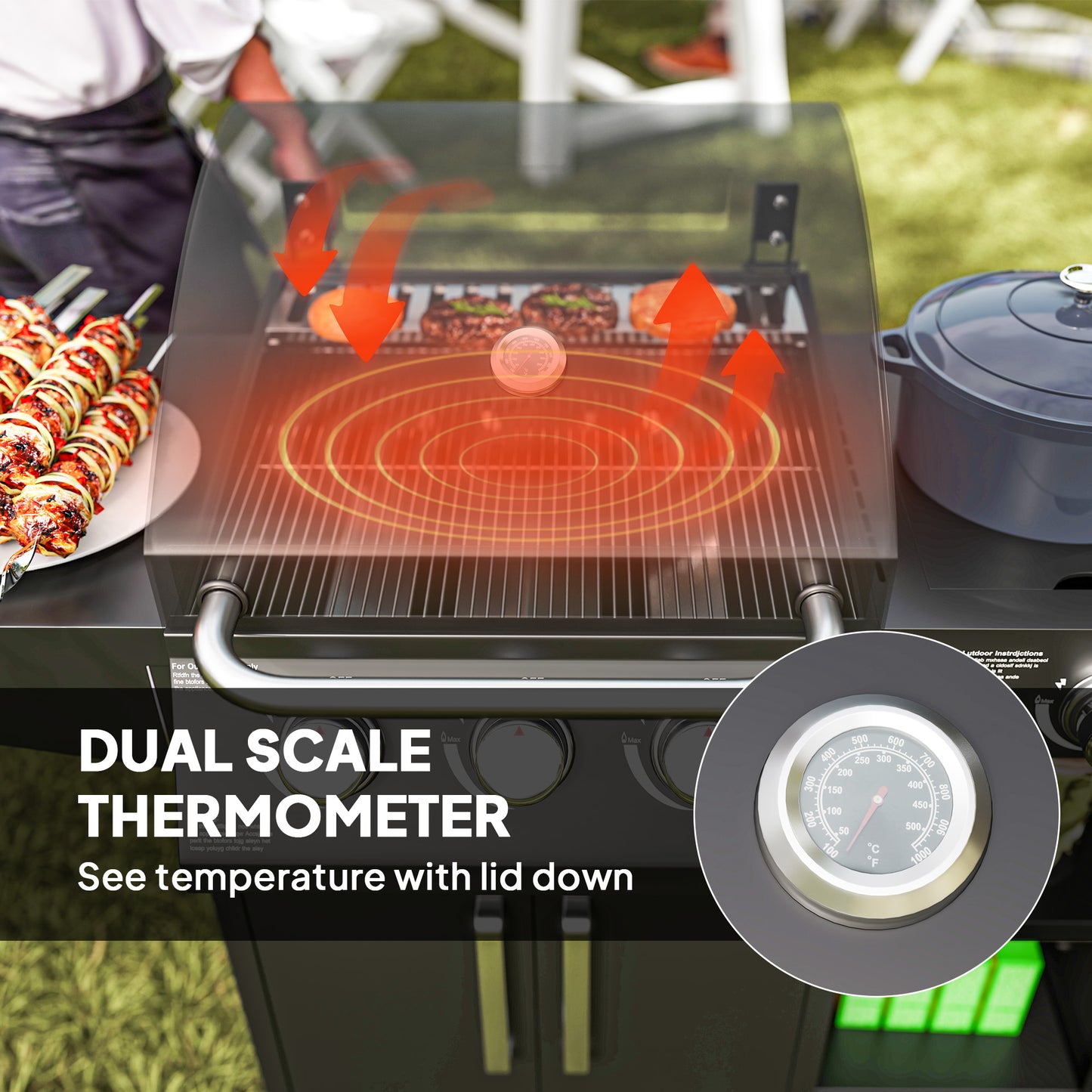 3 Burner Propane Gas Grill with Side Burner Barbecue Grill with Shelves, 9.5 KW Output, 310 Sq. in. Cooking Area