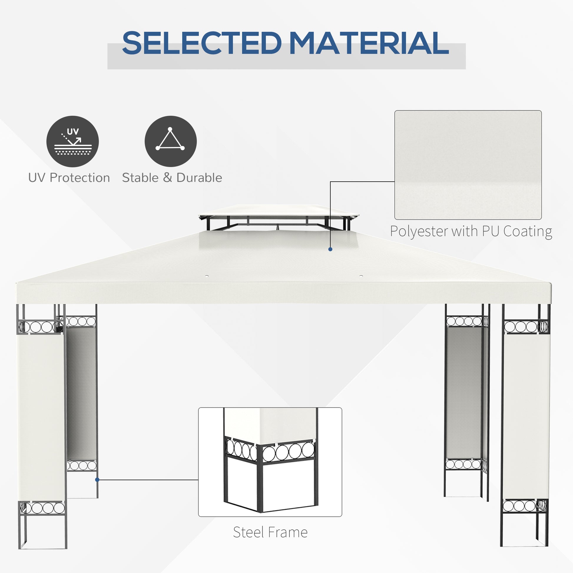 13' x 10' Patio Gazebo Outdoor Canopy Shelter w/ Double Vented Roof, Cream White