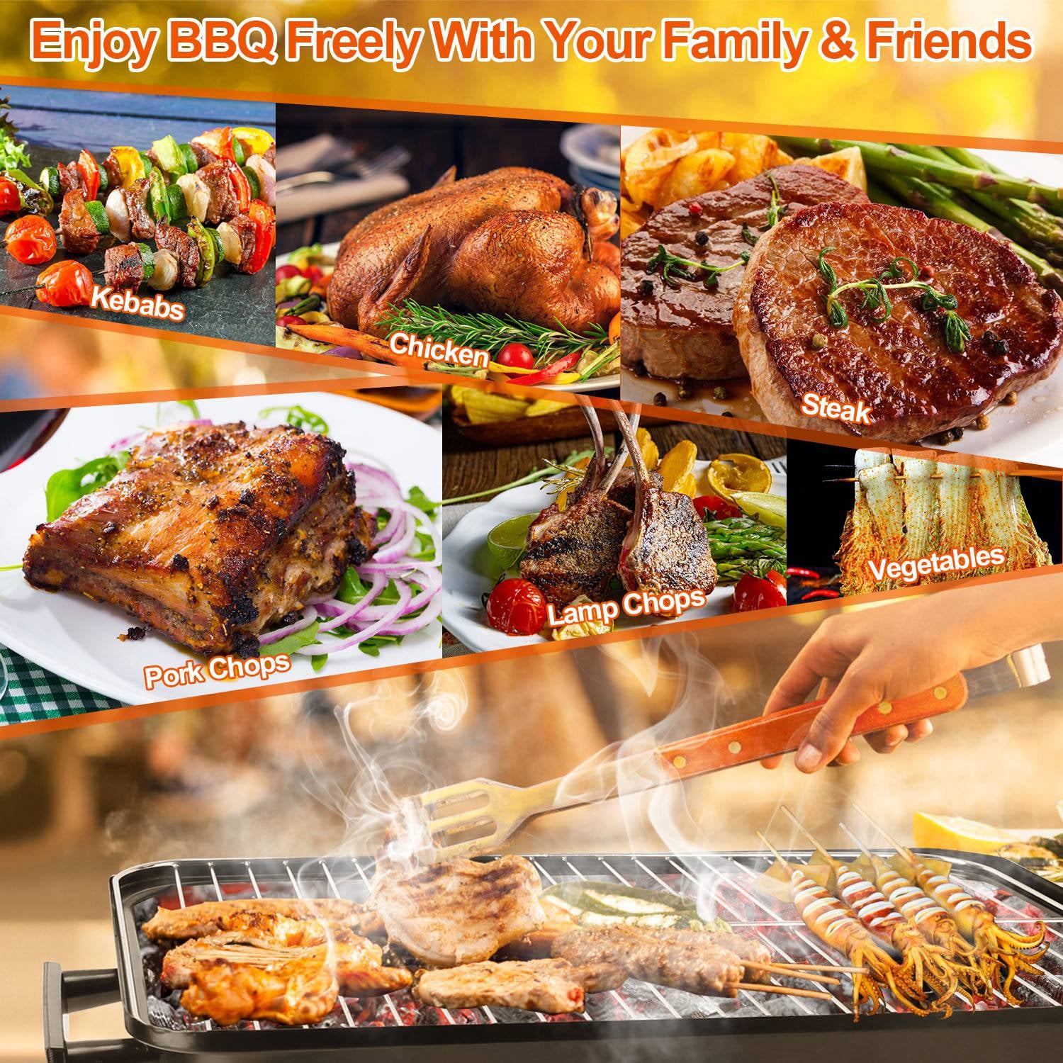 Portable Charcoal Grill Outdoor Tabletop Grill Small Barbecue Smoker Folding BBQ Grill With Lid For Camping Picnics Beach