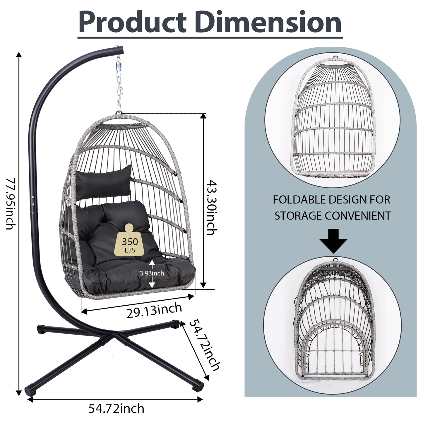 Outdoor Egg Hanging Chair With Stand  Patio Wicker Swing Egg Chair Indoor Swinging Chair Outdoor Hammock Egg Chair