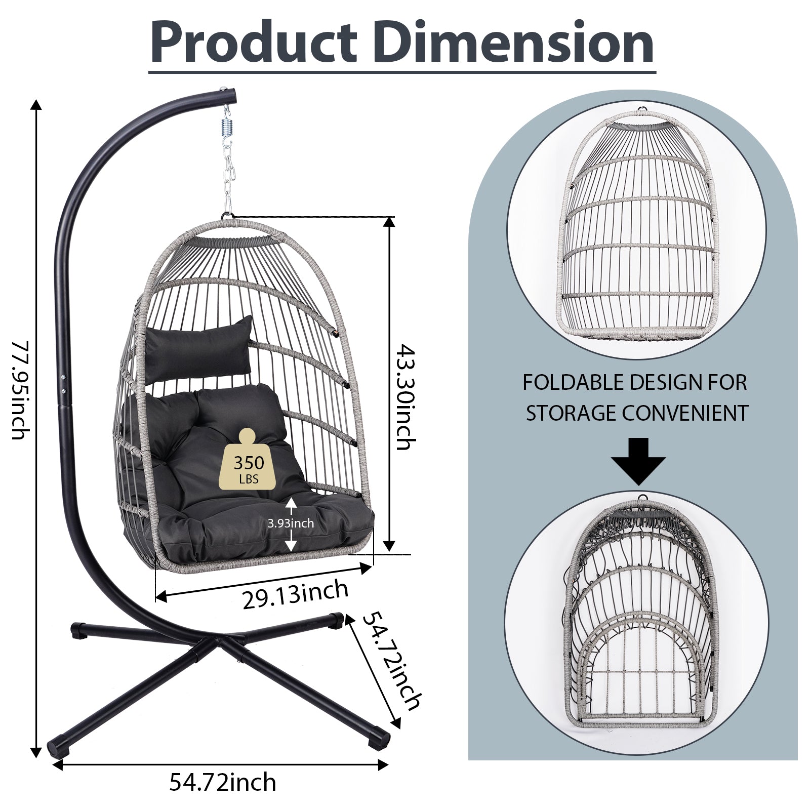 Outdoor Egg Hanging Chair With Stand  Patio Wicker Swing Egg Chair Indoor Swinging Chair Outdoor Hammock Egg Chair