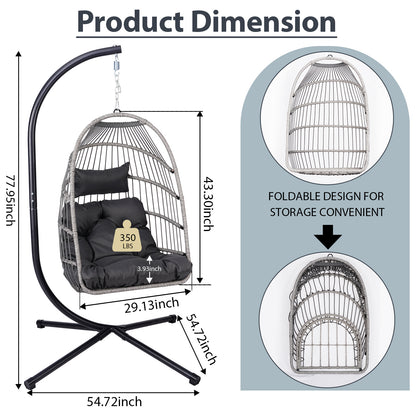 Outdoor Egg Hanging Chair With Stand  Patio Wicker Swing Egg Chair Indoor Swinging Chair Outdoor Hammock Egg Chair