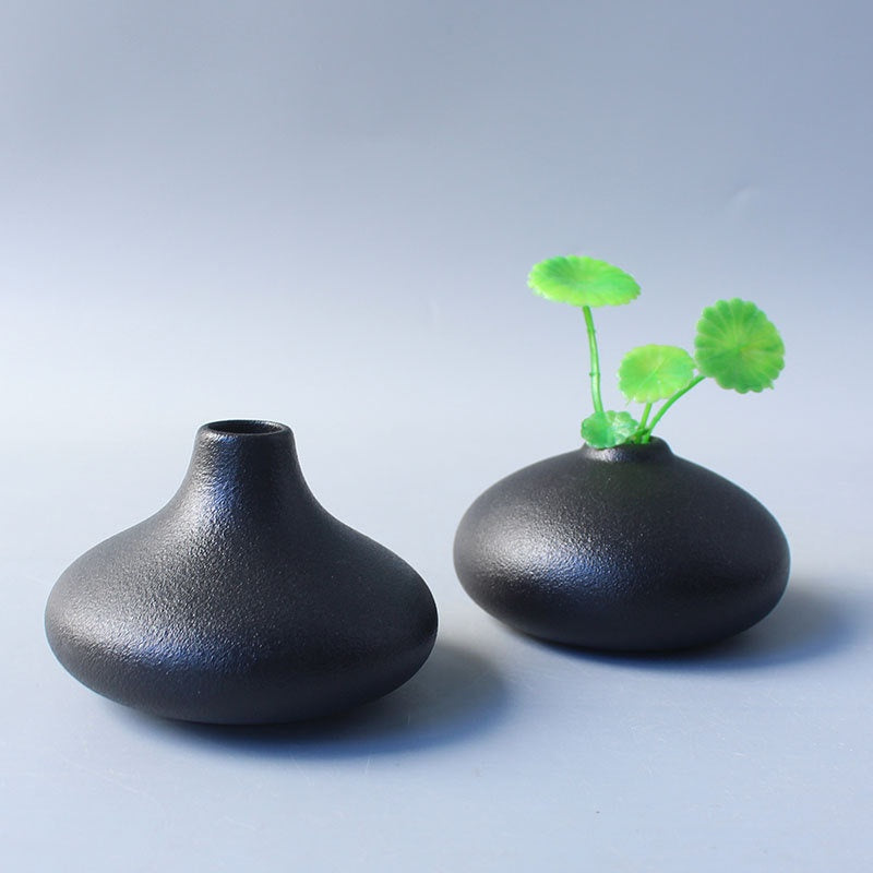 Black Ceramic Vase New Chinese-style Home Decor Piece