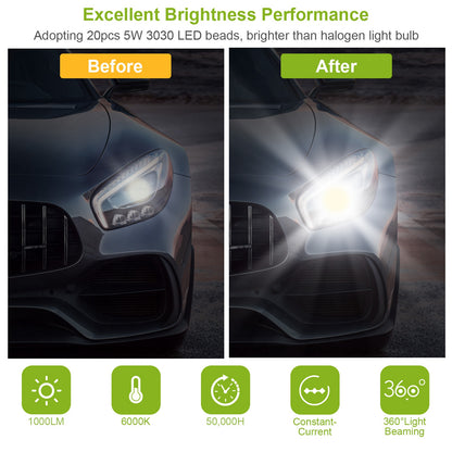 2PCS H8-H9-H11 LED Fog DRL Light Bulb IP65 Water-Resistant 360 Degree Beam Angle 6000K White