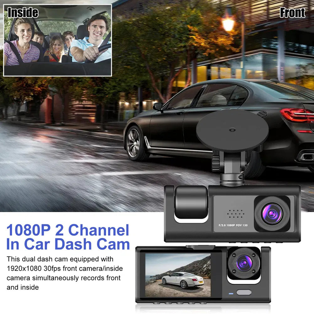 Car Dual Lens Dash Cam HD 1080P Front Rear Inside Video Recorder Camera G-Sensor