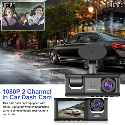 Car Dual Lens Dash Cam HD 1080P Front Rear Inside Video Recorder Camera G-Sensor