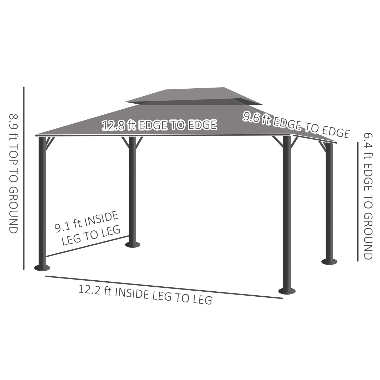 10' x 13' Patio Gazebo w/ Aluminum Frame Double Roof, Outdoor Gazebo Canopy Shelter with Netting & Curtains, Gray