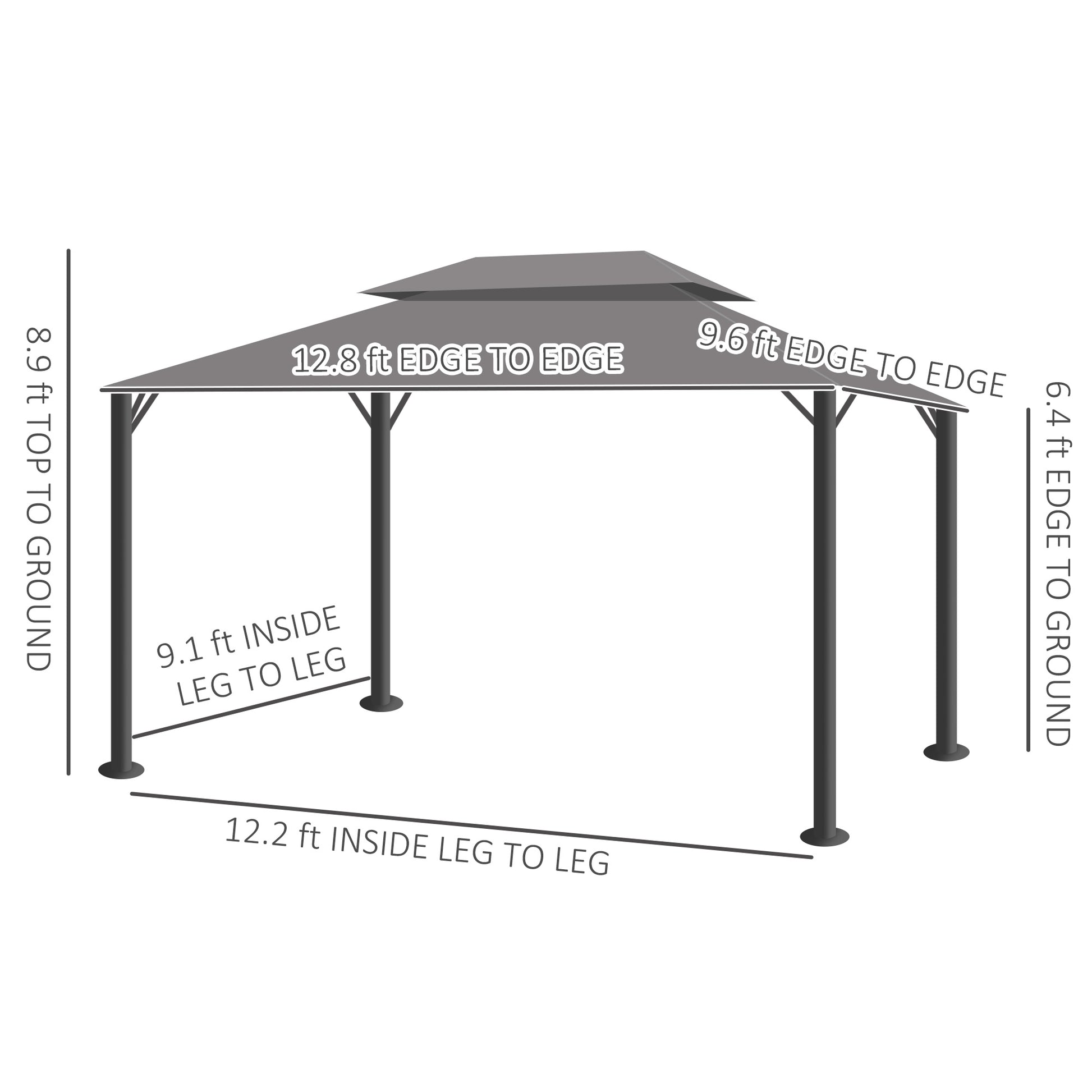 10' x 13' Patio Gazebo w/ Aluminum Frame Double Roof, Outdoor Gazebo Canopy Shelter with Netting & Curtains, Gray