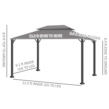 10' x 13' Patio Gazebo w/ Aluminum Frame Double Roof, Outdoor Gazebo Canopy Shelter with Netting & Curtains, Gray