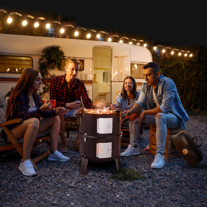 47x41.5x82cm Black, Double-walled, Cylindrical, Smoker, Charcoal Grill