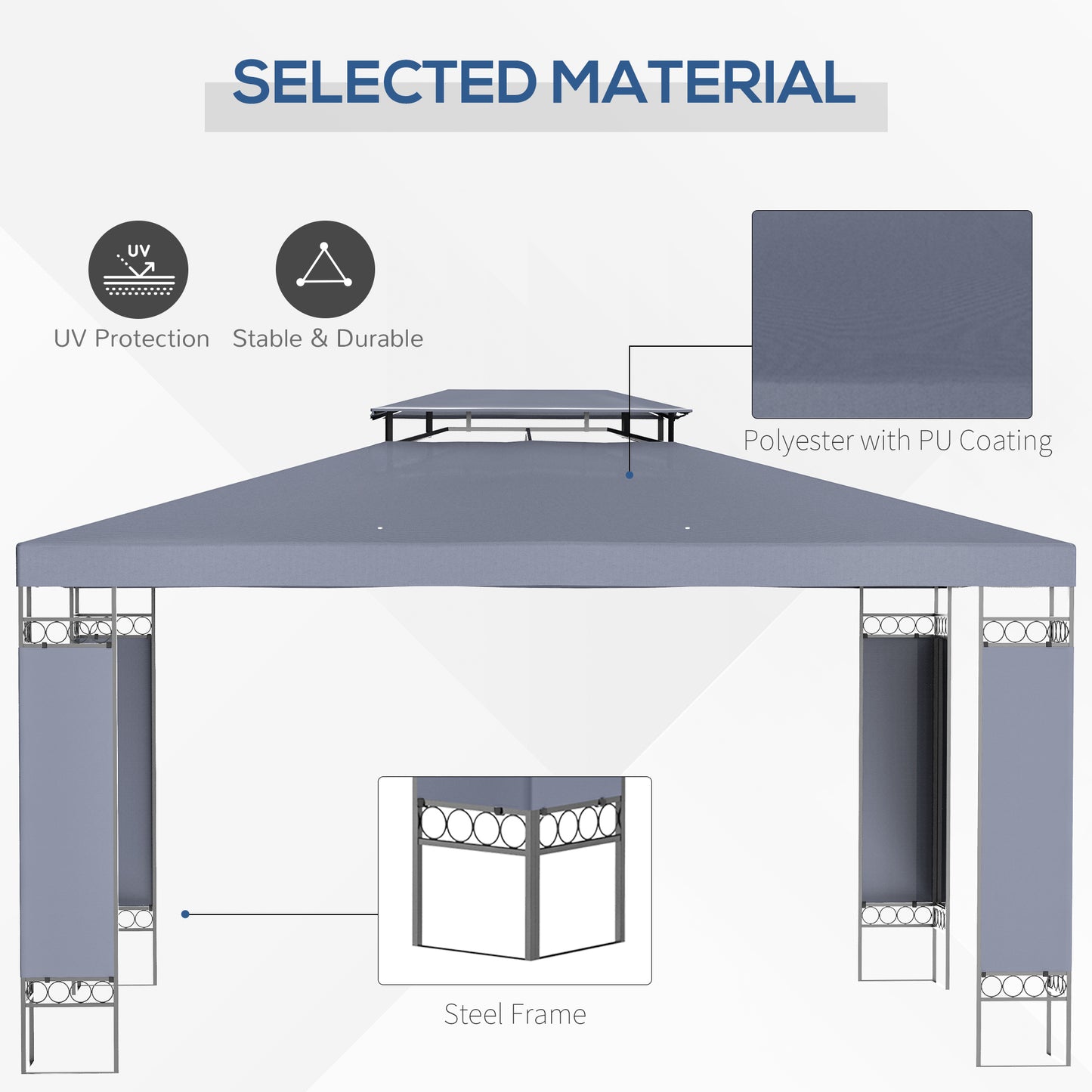 10' x 13' Patio Gazebo, Double Roof Outdoor Gazebo Canopy Shelter with Screen Decorate Corner Frame, for Garden, Lawn, Backyard and Deck, Gray