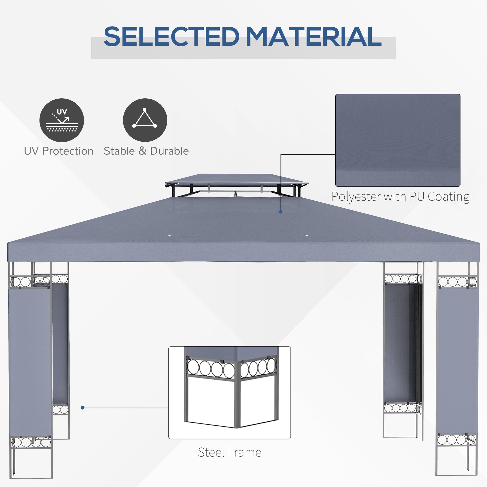 10' x 13' Patio Gazebo, Double Roof Outdoor Gazebo Canopy Shelter with Screen Decorate Corner Frame, for Garden, Lawn, Backyard and Deck, Gray