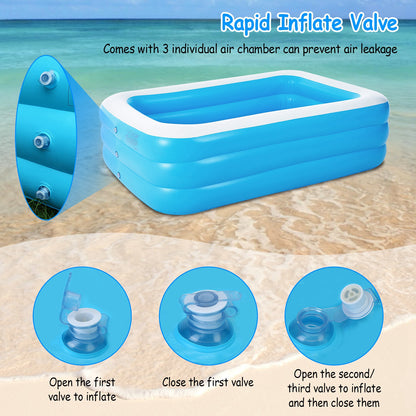 1Pc Inflatable Swimming Pools Family Swim Play Center Pool Blow Up Kiddie Pool For Family Inflatable Lounge Pool For Kids 120x72x24in