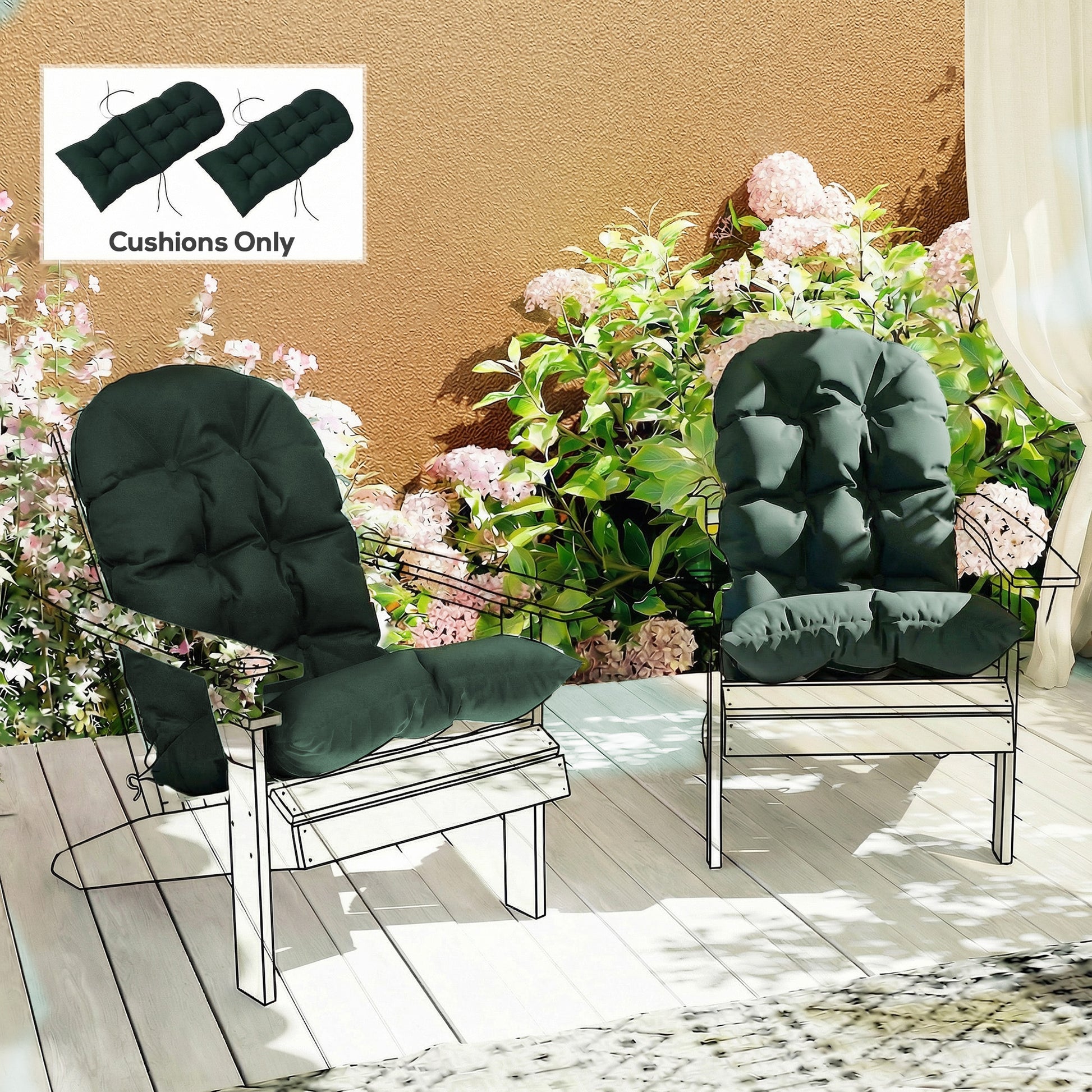 Outdoor Adirondack Chair Cushions Set of 2, Tufted High Back Patio Chair Cushions, Dark Green