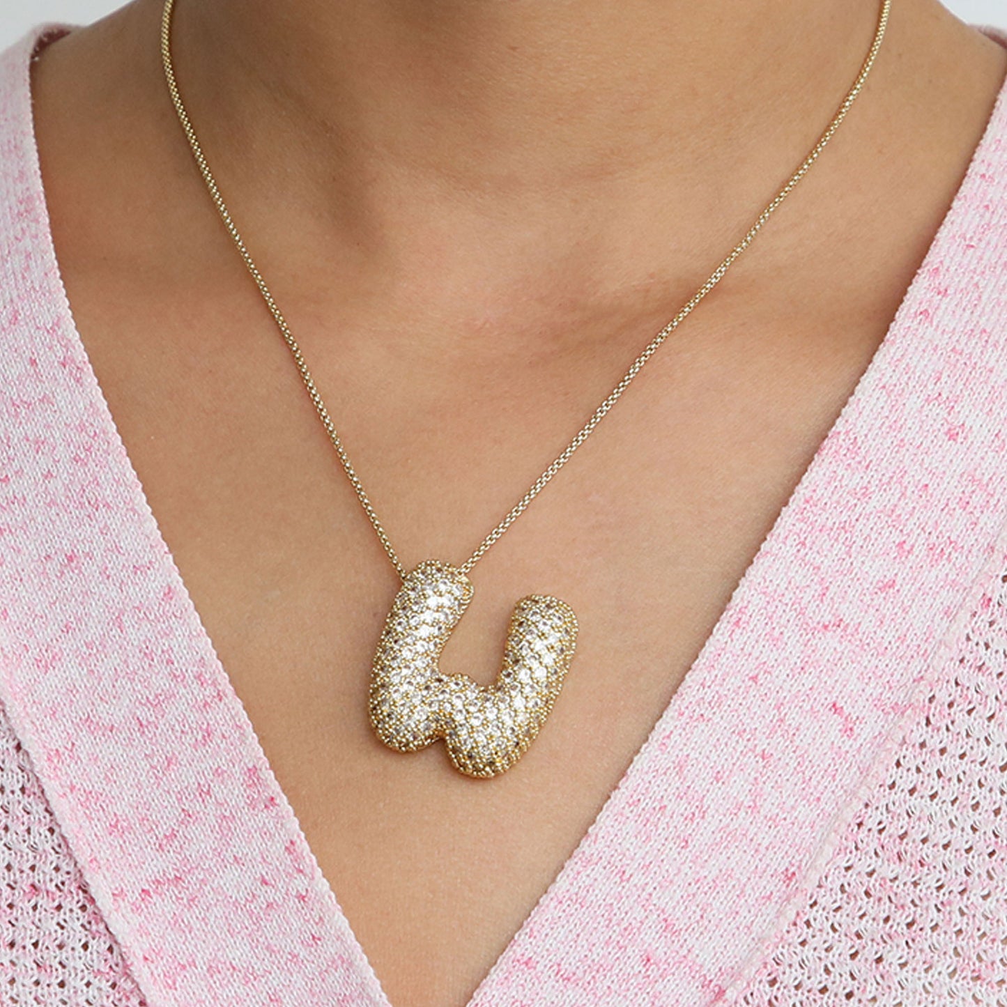 Bubble Initial Diamond Necklace