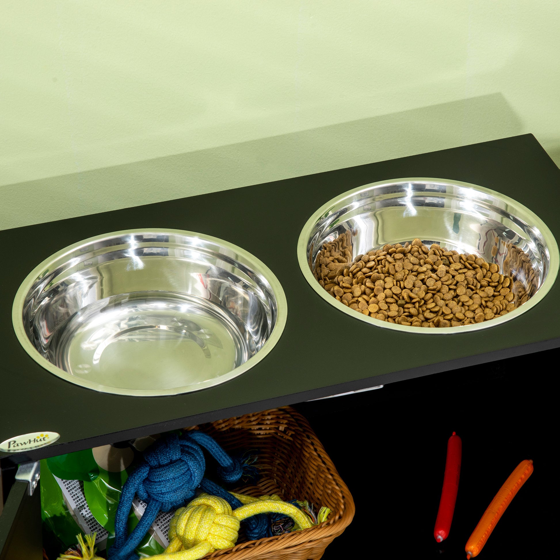 Large Elevated Dog Bowls with Storage Cabinet Containing Large 44L Capacity, Raised Dog Bowl Stand Pet Food Bowl Pet Feeding Station, Black