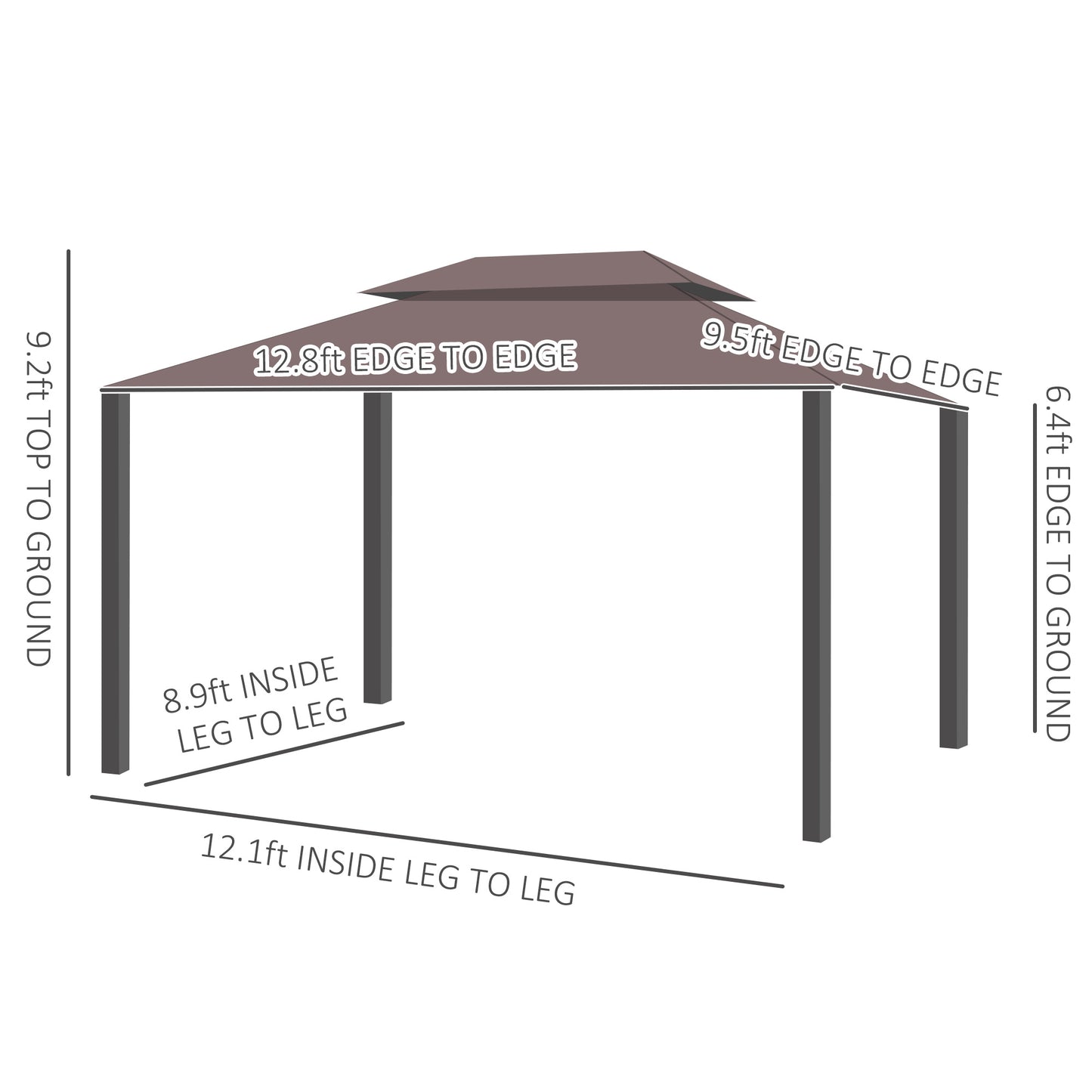 10' x 13' Patio Gazebo, Aluminum Frame Double Roof Outdoor Gazebo Canopy Shelter with Netting & Curtains, Coffee