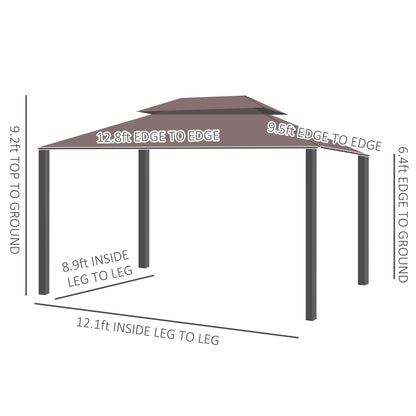 10' x 13' Patio Gazebo, Aluminum Frame Double Roof Outdoor Gazebo Canopy Shelter with Netting & Curtains, Coffee
