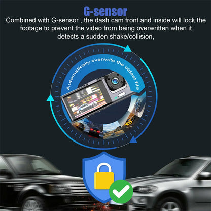 Car Dual Lens Dash Cam HD 1080P Front Rear Inside Video Recorder Camera G-Sensor