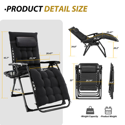 Zero Gravity Chair, Reclining Camping Lounge Chair For Indoor, Reclining Patio Chairs With Cup Holder Trays And Removable Cushion