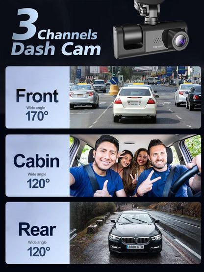 Car Dual Lens Dash Cam HD 1080P Front Rear Inside Video Recorder Camera G-Sensor