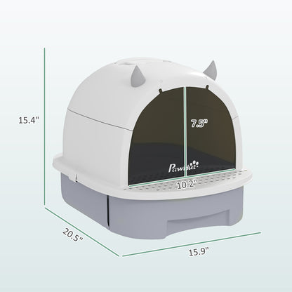 Covered Cat Litter Box with Lid, Scoop, Deodorizing Bags for Odor Control, Privacy, Easy to Clean, Gray