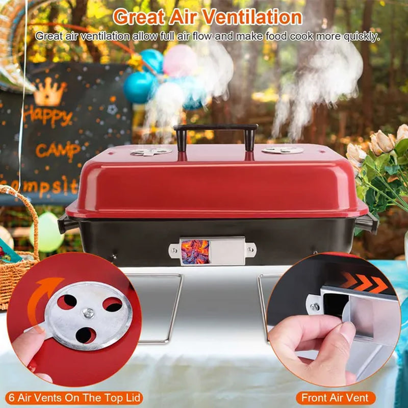 Portable Charcoal Grill Outdoor Tabletop Grill Small Barbecue Smoker Folding BBQ Grill With Lid For Backyard Camping Picnics Beach