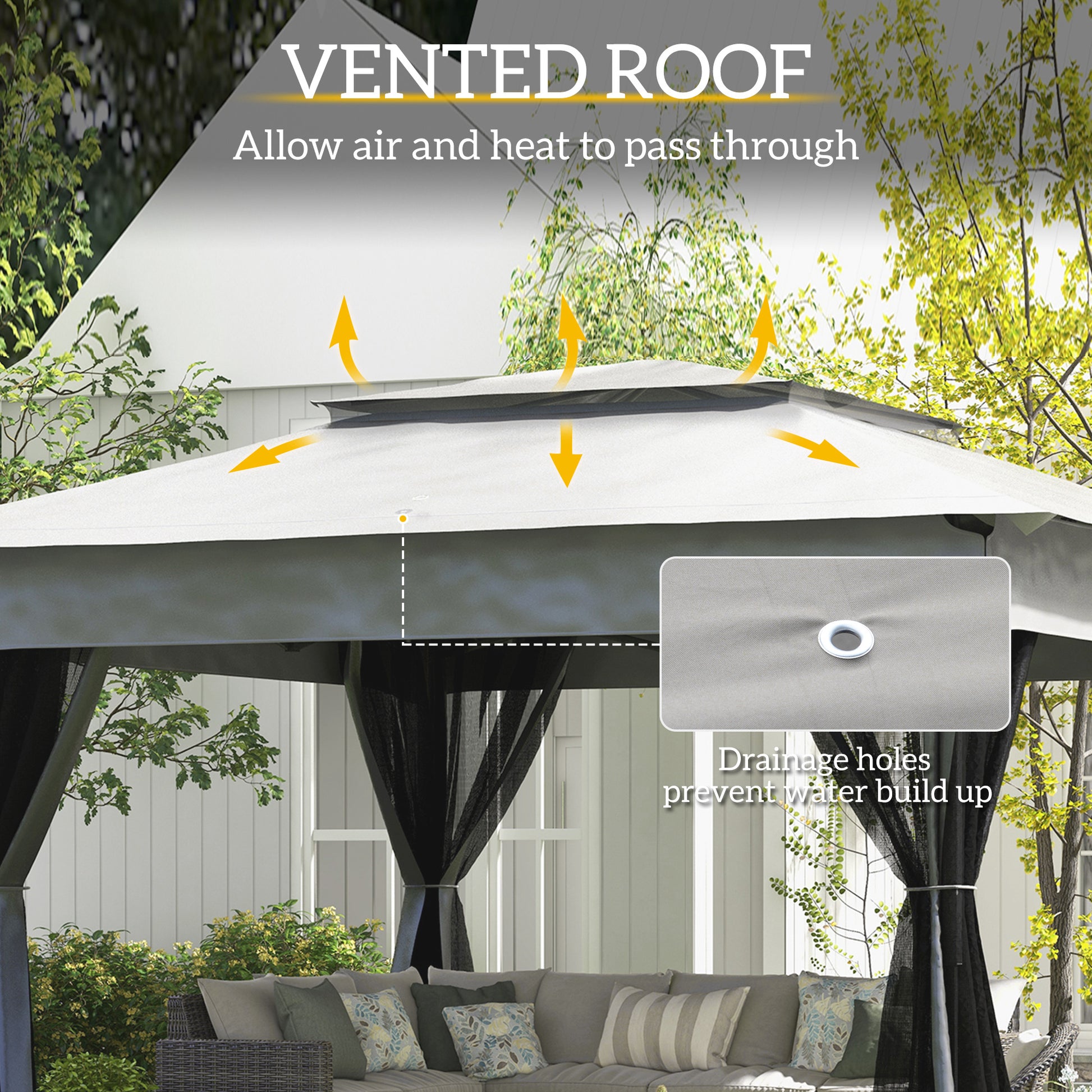 11x11 Canopy Gazebo, Portable Outdoor Patio Shelter with Zipper Mesh Privacy Netting, Carry Bag Included, for Family Use, Light Gray