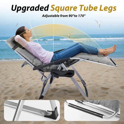 Zero Gravity Chair, Reclining Camping Lounge Chair For Indoor, Reclining Patio Chairs With Cup Holder Trays And Removable Cushion
