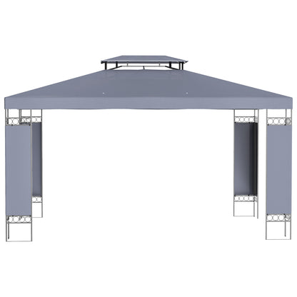 10' x 13' Patio Gazebo, Double Roof Outdoor Gazebo Canopy Shelter with Screen Decorate Corner Frame, for Garden, Lawn, Backyard and Deck, Gray