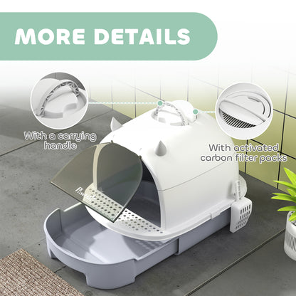 Covered Cat Litter Box with Lid, Scoop, Deodorizing Bags for Odor Control, Privacy, Easy to Clean, Gray