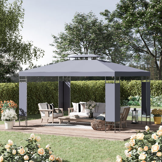 10' x 13' Patio Gazebo, Double Roof Outdoor Gazebo Canopy Shelter with Screen Decorate Corner Frame, for Garden, Lawn, Backyard and Deck, Gray