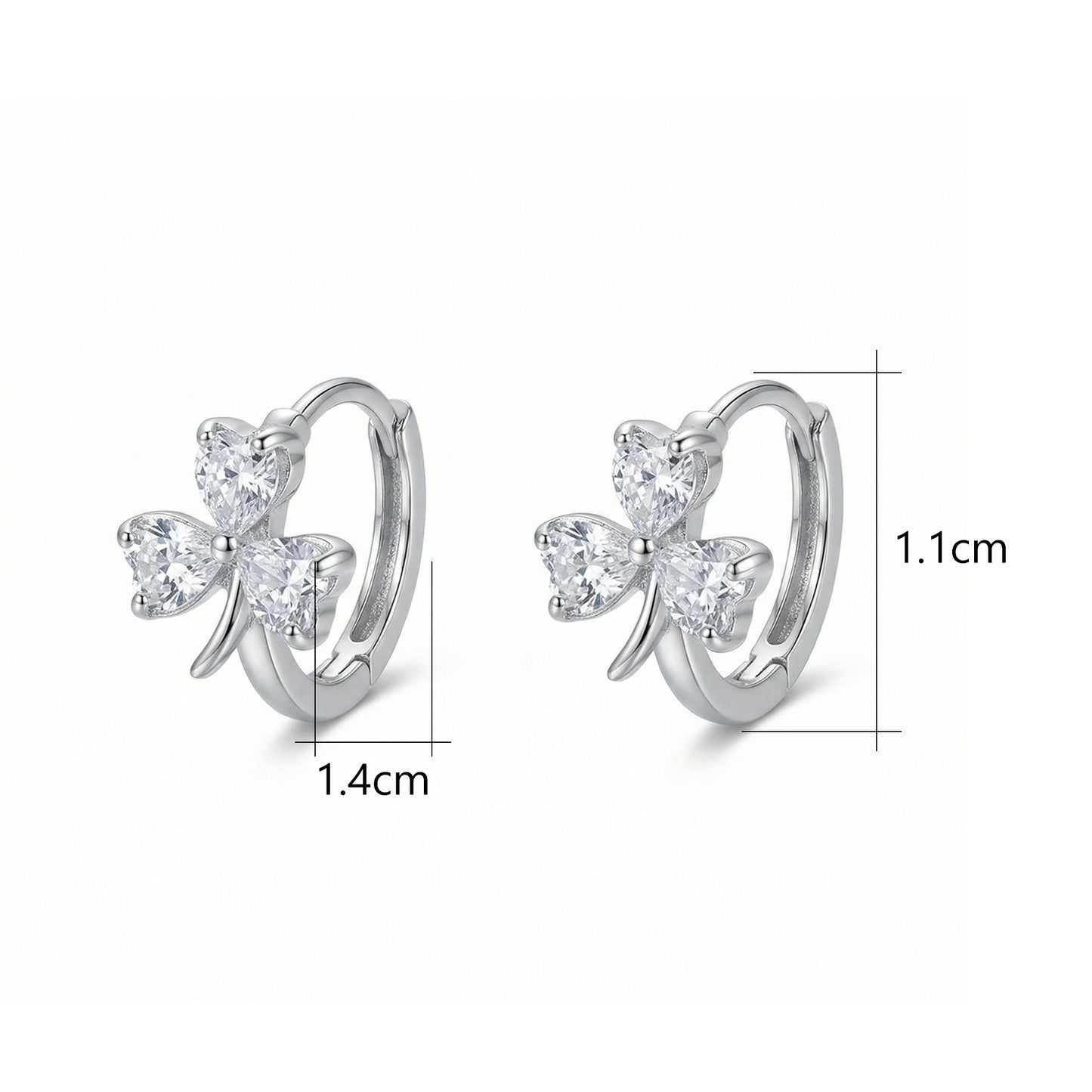 925 Sterling Silver Elegant Heart-Shaped Three-Leaf Clover Silver Hoop Earrings with Sparkling Gemstones