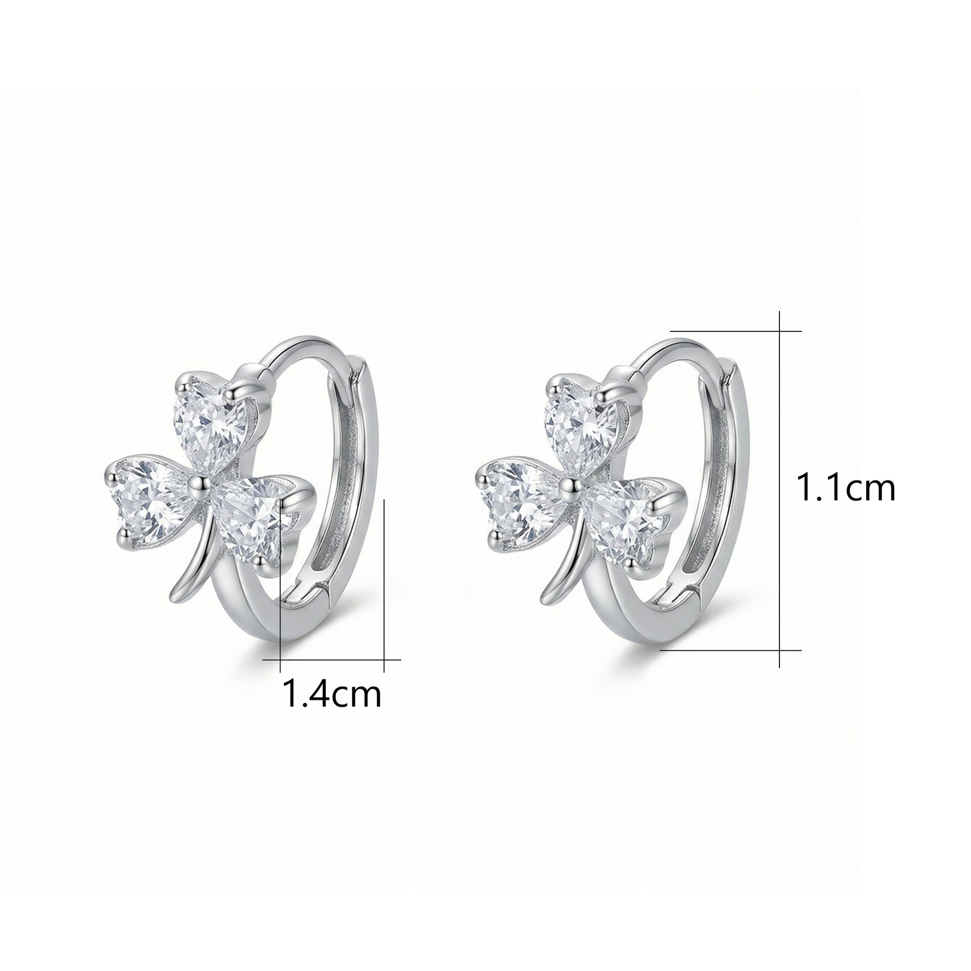 925 Sterling Silver Elegant Heart-Shaped Three-Leaf Clover Silver Hoop Earrings with Sparkling Gemstones