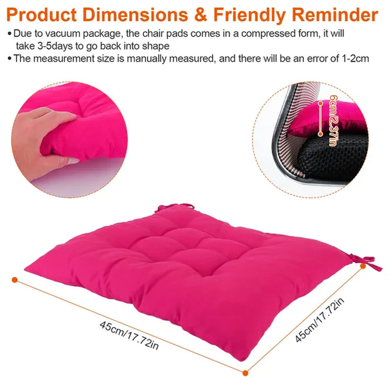 4Pcs Chair Cushion Pads Pillow 17.72x17.72x2.37in Soft Tie On Square Sitting Mats For Home Office Car Sitting Travel(Thickened)