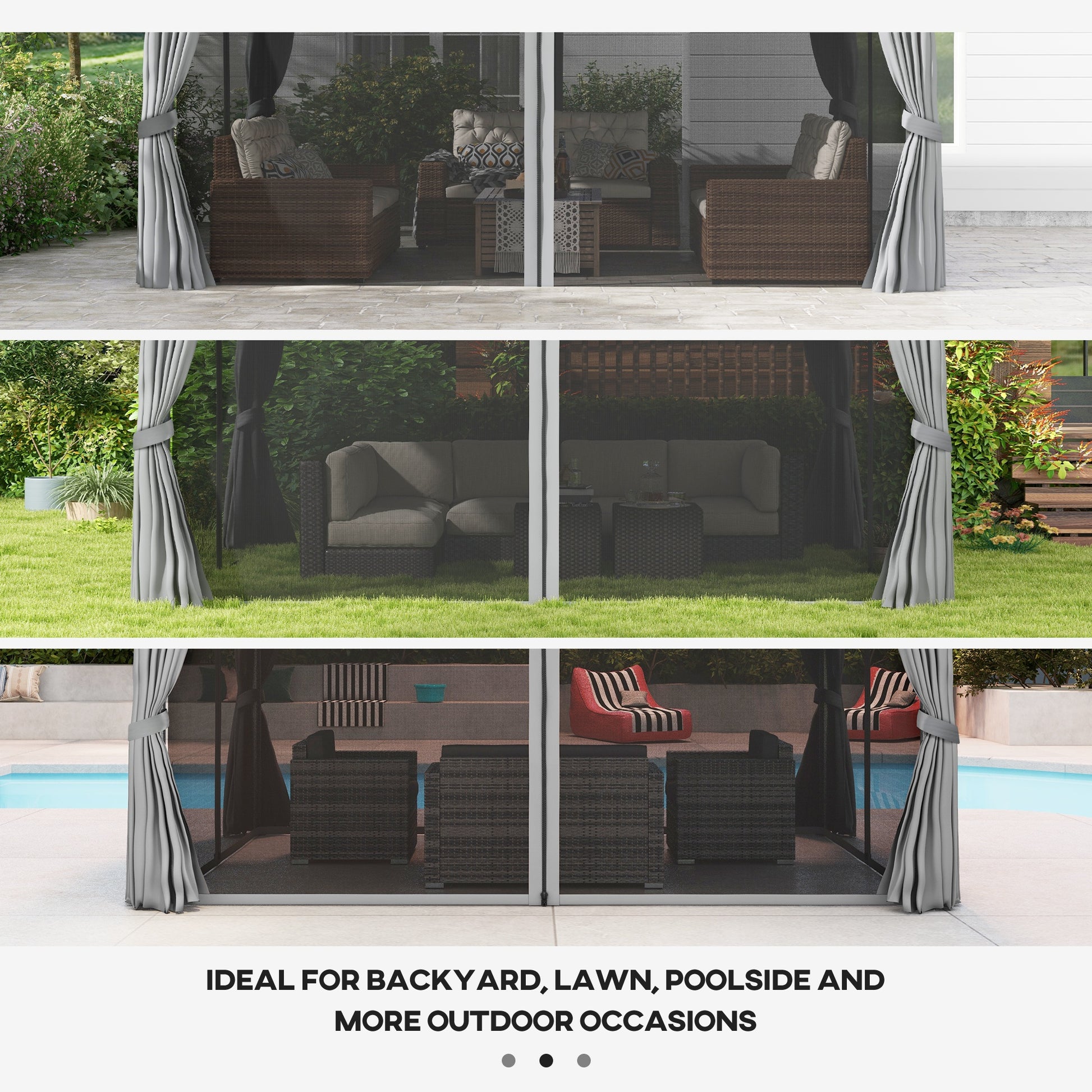 10' x 13' Patio Gazebo w/ Aluminum Frame Double Roof, Outdoor Gazebo Canopy Shelter with Netting & Curtains, Gray