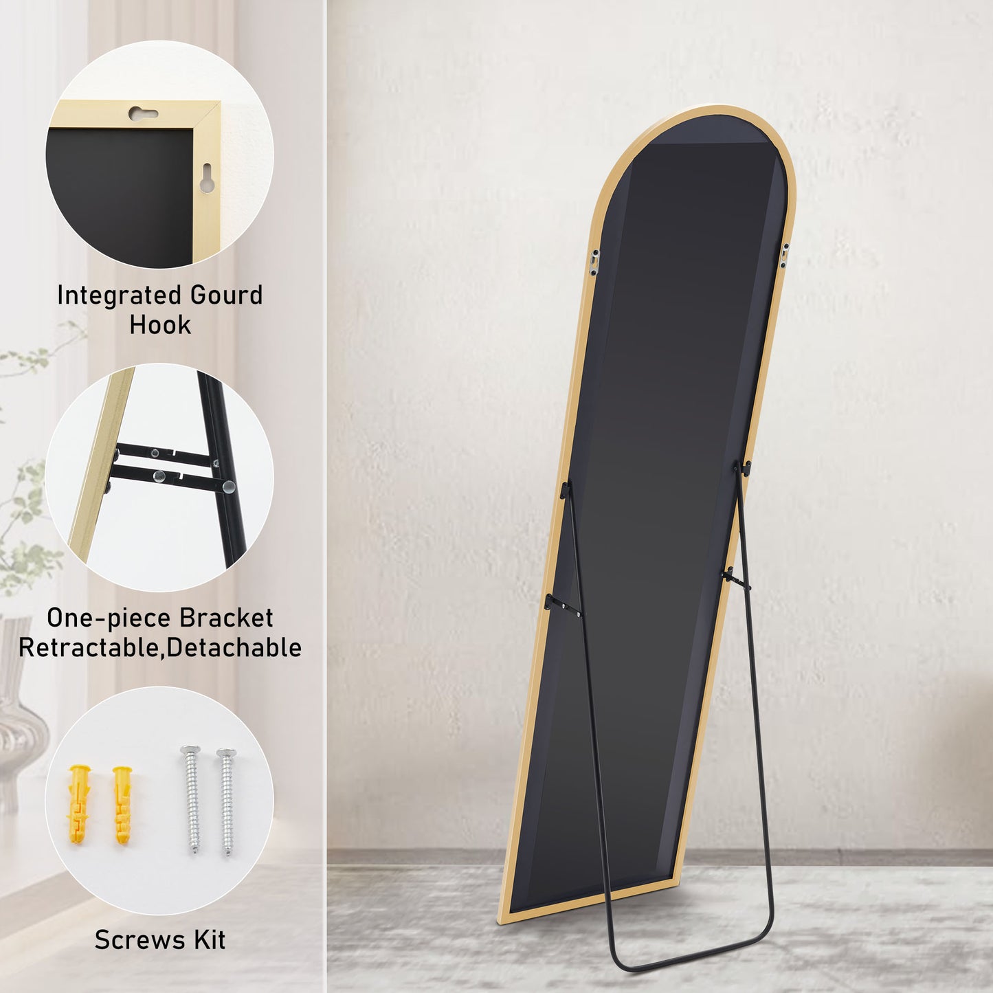 Floor Standing Mirror, Wall Mirror With Stand Aluminum Alloy Thin Frame