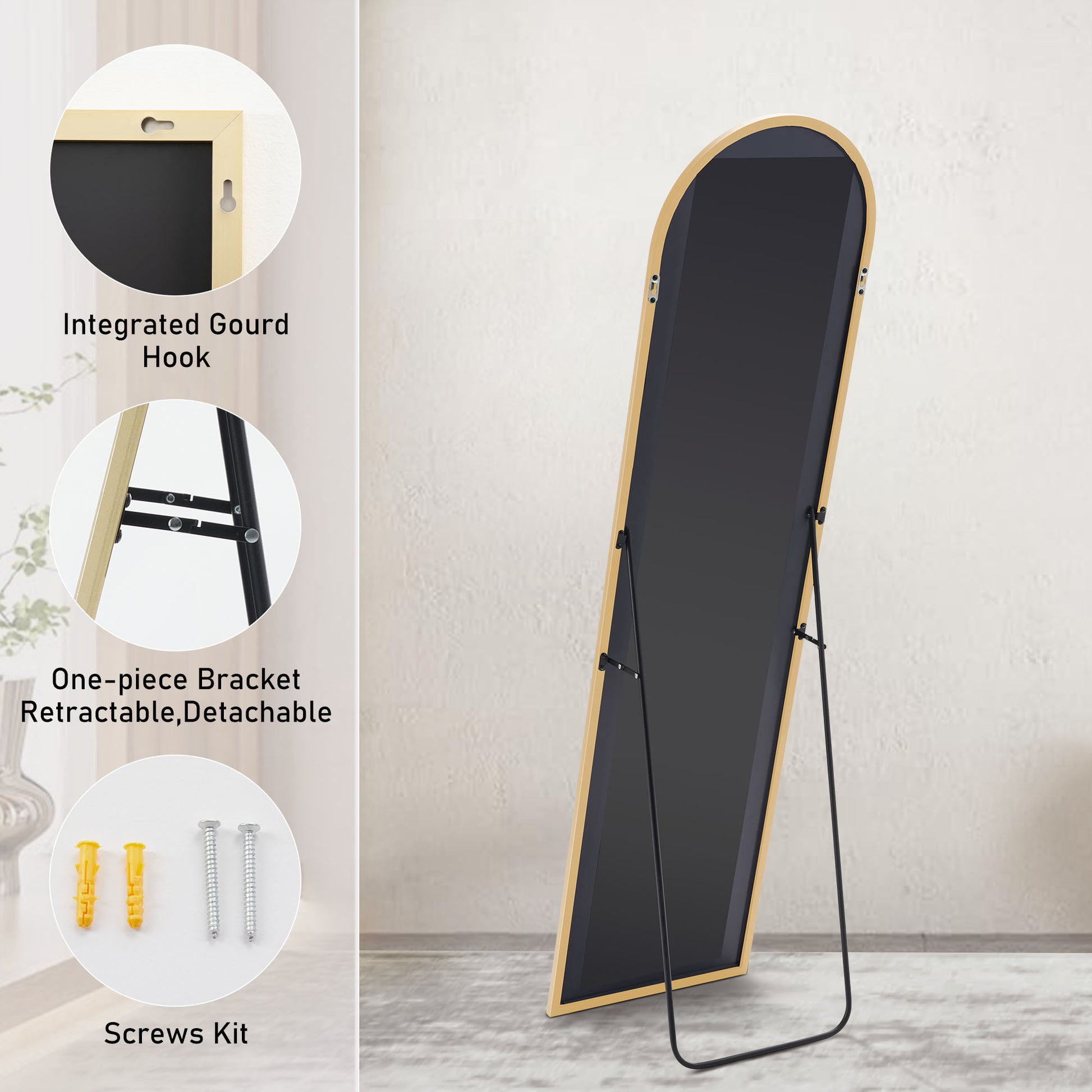 Floor Standing Mirror, Wall Mirror With Stand Aluminum Alloy Thin Frame